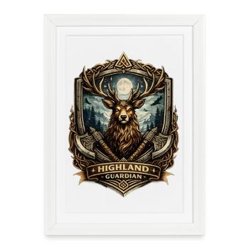 Crête du Cerf Gardien des Highlands - Affiche encadrée (27 × 37 cm) - blanc - Devant