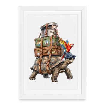 Turtle travelling with cat & parrot - Framed poster (27 × 37 cm) - white - Front