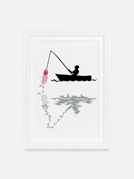 pêcheur - Affiche encadrée (27 × 37 cm) - blanc
