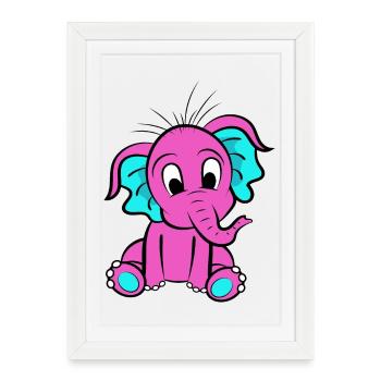 Éléphant rose - Affiche encadrée (27 × 37 cm) - blanc - Devant