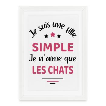 Fille simple chat humour chat - Affiche encadrée (27 × 37 cm) - blanc - Devant