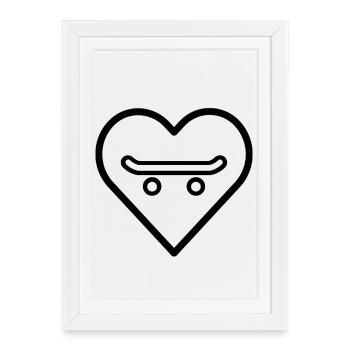 Skateboard dans le cœur - Affiche encadrée (27 × 37 cm) - blanc - Devant