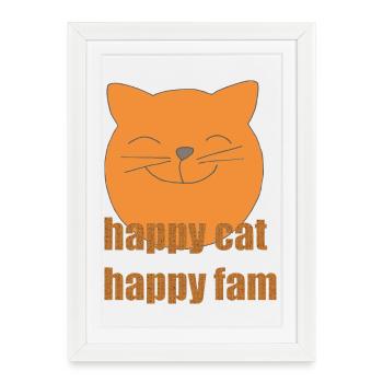 happy cat happy fam - Framed poster (27 × 37 cm) - white - Front