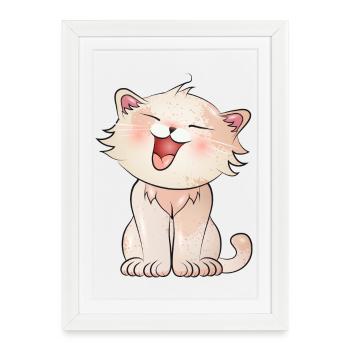 Cute meowing cat in comic style - Framed poster (27 × 37 cm) - white - Front