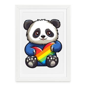 Ours panda | Cœur de fierté | Mignon | LGBTQ+ | - Affiche encadrée (27 × 37 cm) - blanc - Devant