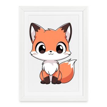 Fox Forest Animaux Amour Comic Nature Animal Enfant Bébé - Affiche encadrée (27 × 37 cm) - blanc - Devant