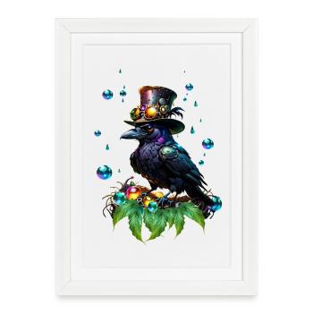 Fantastic Steampunk Raven - Framed poster (27 × 37 cm) - white - Front