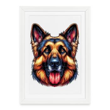 Berger allemand - Affiche encadrée (27 × 37 cm) - blanc - Devant
