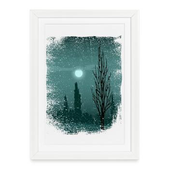La lune scintille sur les arbres - Affiche encadrée (27 × 37 cm) - blanc - Devant