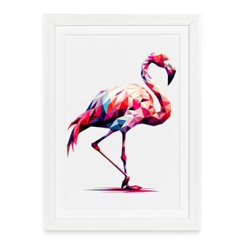 Flamant rose polygonal - Affiche encadrée (27 × 37 cm) - blanc - Devant