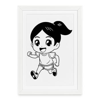 Coureuse féminine look de dessin animé - Affiche encadrée (27 × 37 cm) - blanc - Devant