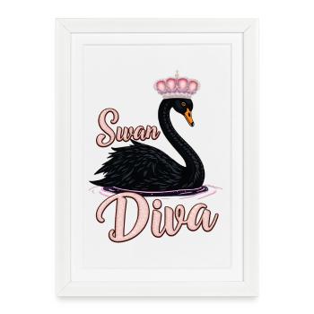 Le cygne noir, reine de l’eau. - Affiche encadrée (27 × 37 cm) - blanc - Devant