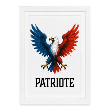 Aigle flamboyant bleu blanc rouge France Patriote - Affiche encadrée (27 × 37 cm) - blanc - Devant