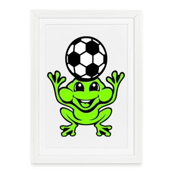 Frog Soccer Header Ball Playing Toad - Framed poster (27 × 37 cm) - white - Front