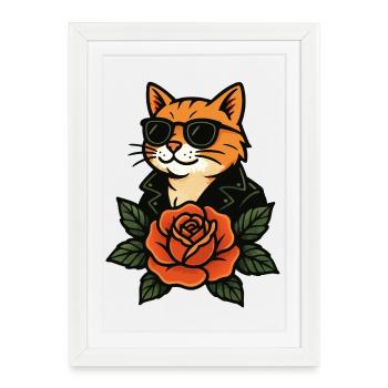 Chat Cool avec Lunettes de Soleil Rose Rétro Vintage - Affiche encadrée (27 × 37 cm) - blanc - Devant