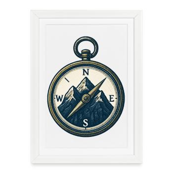 Boussole Montagne Trek Azimut Cadeau Rando - Affiche encadrée (27 × 37 cm) - blanc - Devant