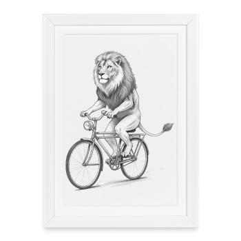 Lion Rider Monochrome Bicycle - Framed poster (27 × 37 cm) - white - Front