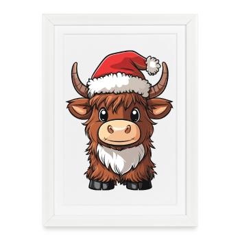  Frohe Weihnachten, Süße Hochlandkuh Mit - Gerahmtes Poster (27 × 37 cm) - Weiß - Vorne