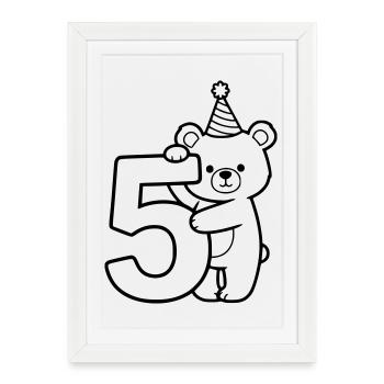 Party-Bär mit Zahl 5 Cartoon Illustration - Gerahmtes Poster (27 × 37 cm) - Weiß - Vorne