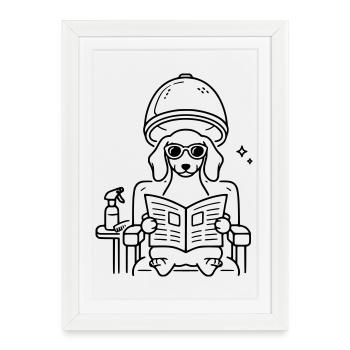 Dog Dachshund at the Hairdresser Minimalist Line Art - Framed poster (27 × 37 cm) - white - Front