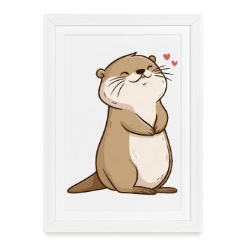 Petite loutre kawaii – Animal calme et mignon - Affiche encadrée (27 × 37 cm) - blanc - Devant