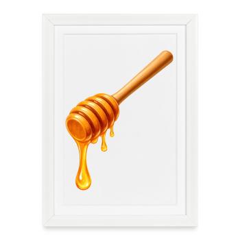 Honey spoon with dripping honey illustration - Framed poster (27 × 37 cm) - white - Front