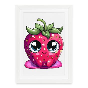 Visage de fraise Kawaii Visage de Visage - Affiche encadrée (27 × 37 cm) - blanc - Devant