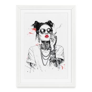 Reine Girl Noir aux Lèvres Rouges - Affiche encadrée (27 × 37 cm) - blanc - Devant