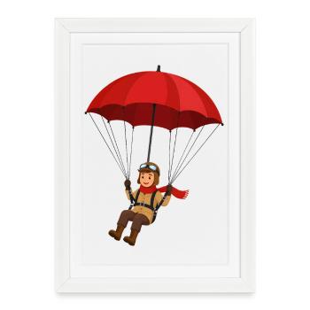 unge avec motif d’aventure drôle en parachute - Affiche encadrée (27 × 37 cm) - blanc - Devant