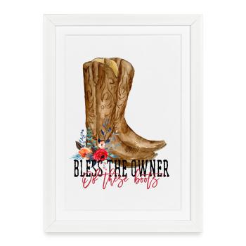 Bottes de cowboy aquarelle florales - Affiche encadrée (27 × 37 cm) - blanc - Devant