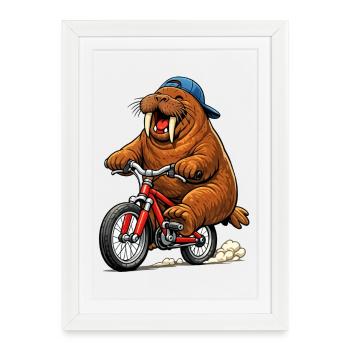 Morse sur le vélo - Affiche encadrée (27 × 37 cm) - blanc - Devant