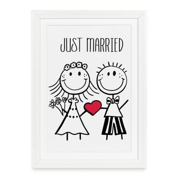 Juste marié mariée et le marié - mariage - cadeau - Affiche encadrée (27 × 37 cm) - blanc - Devant