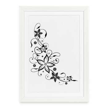 Floral tendril with flowers, summer, black. - Framed poster (27 × 37 cm) - white - Front