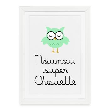 Nounou super chouette - Affiche encadrée (27 × 37 cm) - blanc - Devant