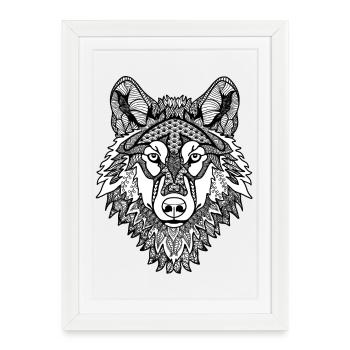 Mandala Loup - Affiche encadrée (27 × 37 cm) - blanc - Devant
