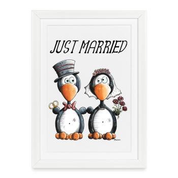 Just Married Penguins - Framed poster (27 × 37 cm) - white - Front