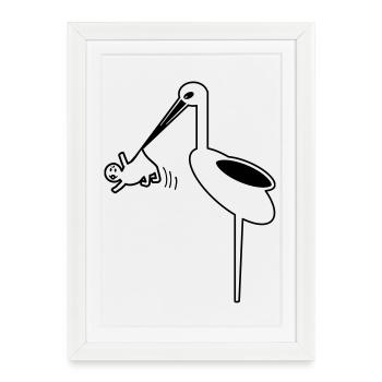Stork with baby midwife, stork birth - Framed poster (27 × 37 cm) - white - Front