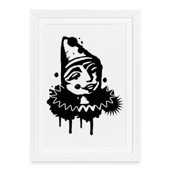 Portrait d’un clown mélancolique en graffitis - Affiche encadrée (27 × 37 cm) - blanc - Devant