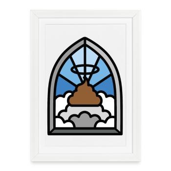 Holy shit vitrail église drôle de merde meme - Affiche encadrée (27 × 37 cm) - blanc - Devant