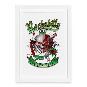 Rockabilly Skull - Affiche encadrée (27 × 37 cm) - blanc - Devant