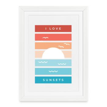 Citation de 'J’adore les couchers de soleil' pour les amateurs de plage - Affiche encadrée (27 × 37 cm) - blanc - Devant
