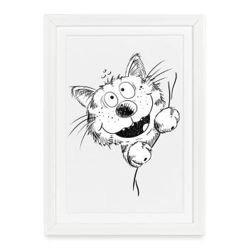 Drôle de chat rit - Affiche encadrée (27 × 37 cm) - blanc - Devant