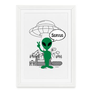 Servus Alien ART - Gerahmtes Poster (27 × 37 cm) - Weiß - Vorne