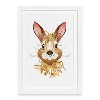 drôle de lapin se cache dans la paille - Affiche encadrée (27 × 37 cm) - blanc - Devant