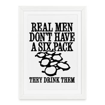 Drôle de bière vrais hommes six-pack de bière ventre père - Affiche encadrée (27 × 37 cm) - blanc - Devant
