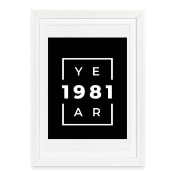 Design typographique années 80 en noir et blanc - Affiche encadrée (27 × 37 cm) - blanc - Devant