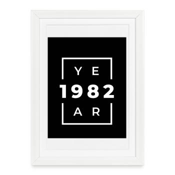 Design rétro année 1982 en noir et blanc - Affiche encadrée (27 × 37 cm) - blanc - Devant