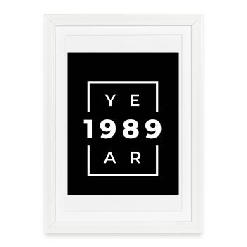 Design typographique année 1989 - Affiche encadrée (27 × 37 cm) - blanc - Devant