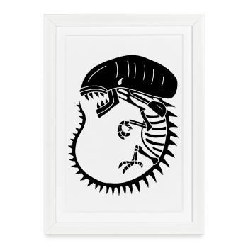 Squelette de monstre extraterrestre noir - Affiche encadrée (27 × 37 cm) - blanc - Devant