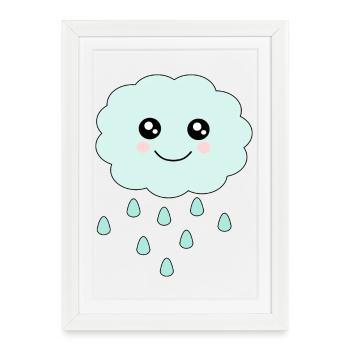 Nuage Kawaii Kawaii Chibi Kawaii Visage - Affiche encadrée (27 × 37 cm) - blanc - Devant
